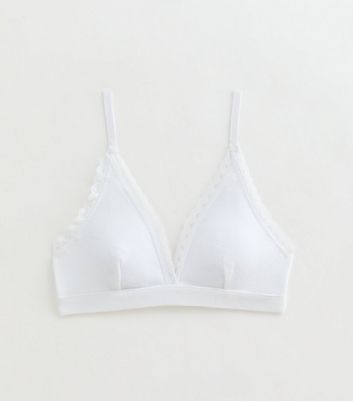 White Ribbed Lace Trim Bralette