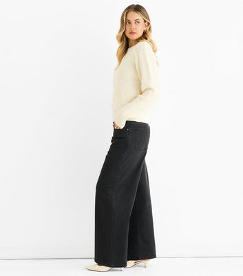 Gini London Cream Faux Pearl Studded High Neck Jumper