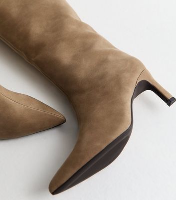 Truffle Camel Faux Suede Heeled Boots