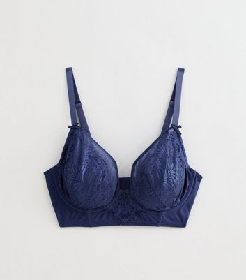 Navy DD+ Foiled Lace Non Padded Mesh Bra 5 Navy DD+ Foiled Lace Non Padded Mesh Bra