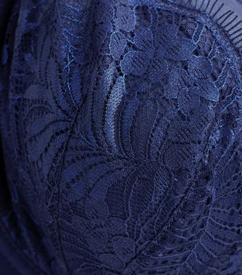 Navy DD+ Foiled Lace Non Padded Mesh Bra 6 Navy DD+ Foiled Lace Non Padded Mesh Bra