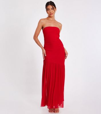 QUIZ Red Mesh Bandeau Midaxi Dress