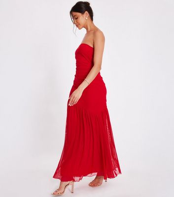 QUIZ Red Mesh Bandeau Midaxi Dress