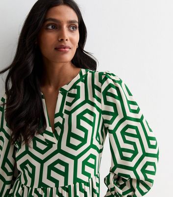 Gini London Green Abstract Print Long Sleeve Maxi Dress
