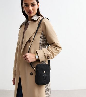 Black Paris Embroidered Canvas Phone Bag