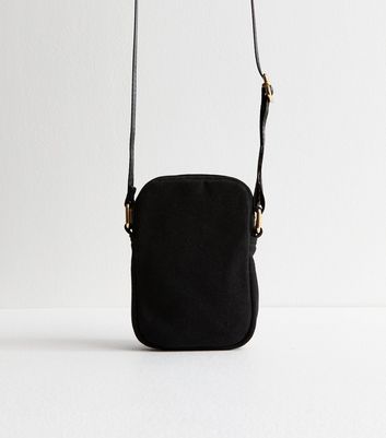 Black Paris Embroidered Canvas Phone Bag