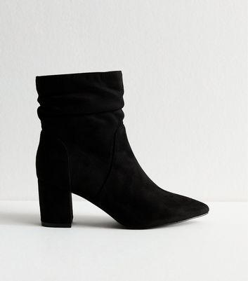 Black Faux Suede Ruched Effect Ankle Boots