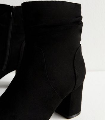 Black Faux Suede Ruched Effect Ankle Boots