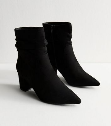 Black Faux Suede Ruched Effect Ankle Boots
