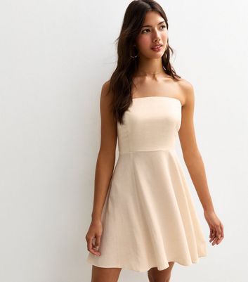 Stone Linen Look Belted Mini Dress