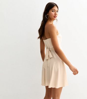 Stone Linen Look Belted Mini Dress