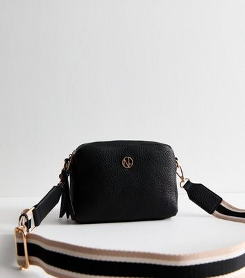 Black Grained Faux Leather Crossbody Bag