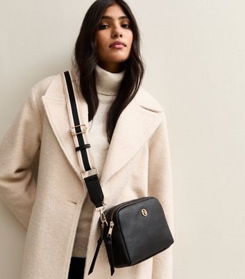 Black Grained Faux Leather Crossbody Bag