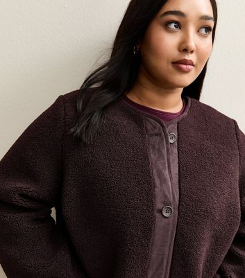 Curves Burgundy Borg Button Through Jacket