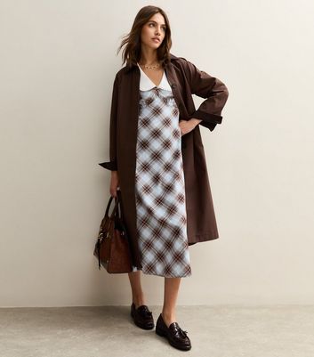 Blue Checked Contrast Collar Midi Dress 5 Blue Checked Contrast Collar Midi Dress