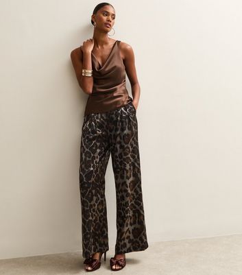 Silver Soft Touch Animal Print Wide Leg Trousers
