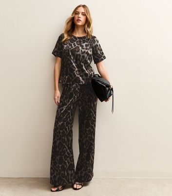 Silver Soft Touch Animal Print Wide Leg Trousers 5 Silver Soft Touch Animal Print Wide Leg Trousers