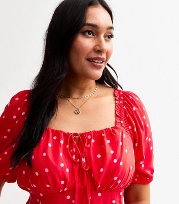 Curves Red Polka Dot Print Midi Dress