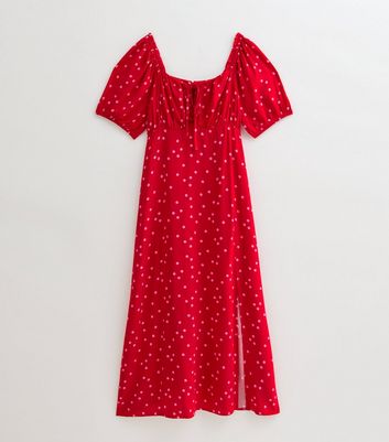 Curves Red Polka Dot Print Midi Dress
