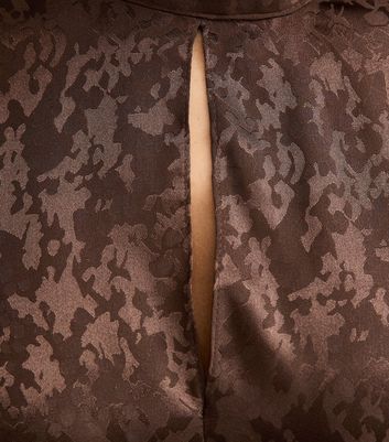 Brown Satin Jacquard Keyhole Neck Midi Dress 5 Brown Satin Jacquard Keyhole Neck Midi Dress