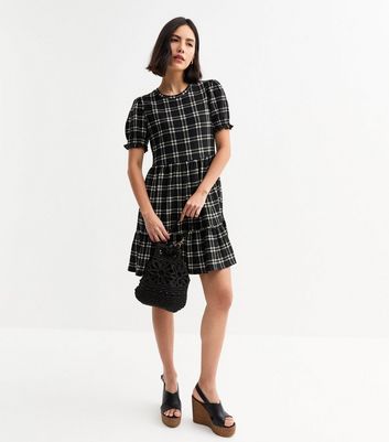 Black Crinkled Checked Mini Smock Dress 3 Black Crinkled Checked Mini Smock Dress