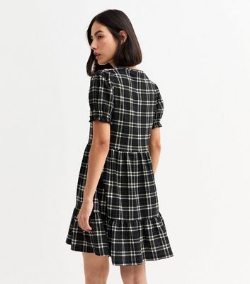 Black Crinkled Checked Mini Smock Dress 4 Black Crinkled Checked Mini Smock Dress