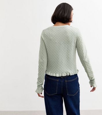 Light Green Pointelle Knit Tie Front Cardigan