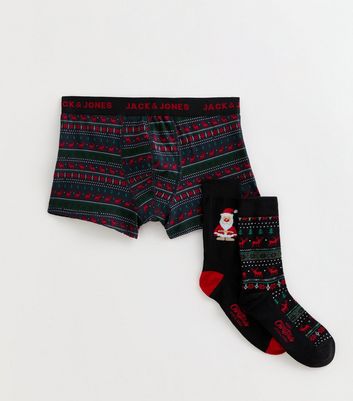 Jack & Jones Black Christmas Boxers and Socks Gift Set