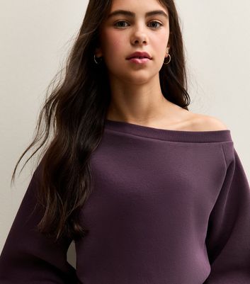 Girls Purple Off The Shoulder Sweatshirt