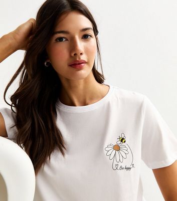 White Bee Happy Print Relaxed Fit T-Shirt