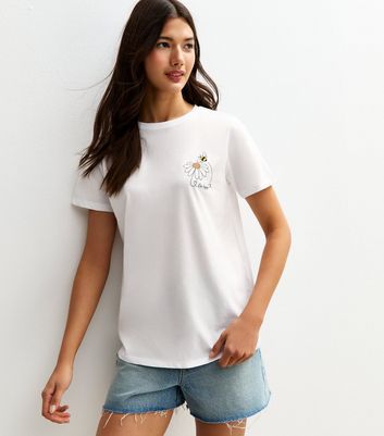 White Bee Happy Print Relaxed Fit T-Shirt 3 White Bee Happy Print Relaxed Fit T-Shirt