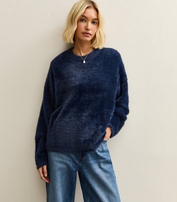 Blue Fluffy Knit Relaxed Fit Jumper