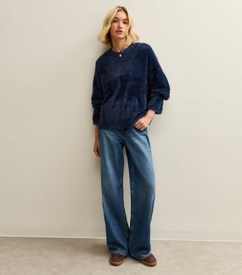 Blue Fluffy Knit Relaxed Fit Jumper 3 Blue Fluffy Knit Relaxed Fit Jumper