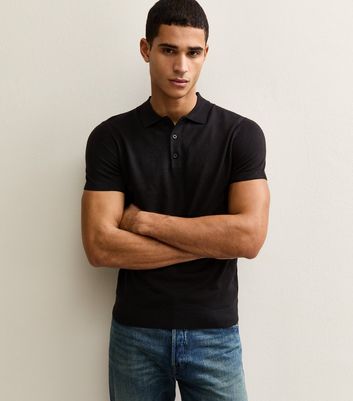 Black Regular Knit Polo Shirt