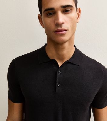 Black Regular Knit Polo Shirt