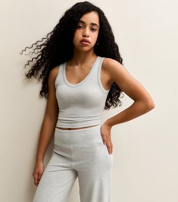 Girls Mid Grey Stretchy V Neck Tank Top