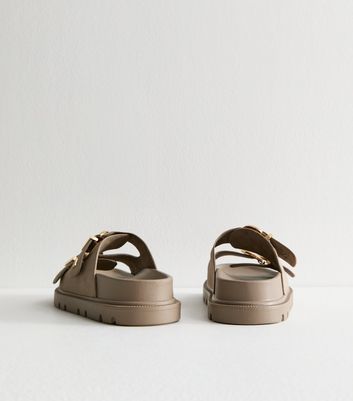 Wide Fit Brown Faux Leather Buckle Strap Sandals 4 Wide Fit Brown Faux Leather Buckle Strap Sandals