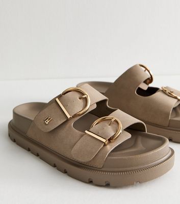 Wide Fit Brown Faux Leather Buckle Strap Sandals 5 Wide Fit Brown Faux Leather Buckle Strap Sandals