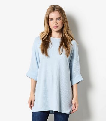 Apricot Light Blue Relaxed Waffle Knit Top