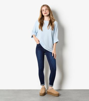 Apricot Light Blue Relaxed Waffle Knit Top