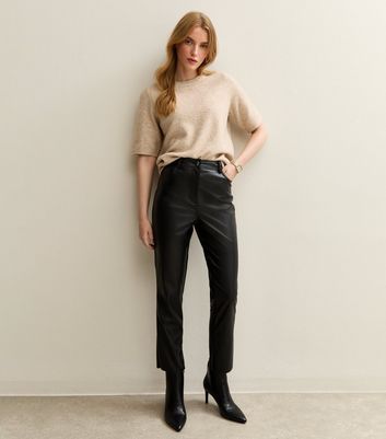 Black Faux Leather Straight Leg Trousers 3 Black Faux Leather Straight Leg Trousers