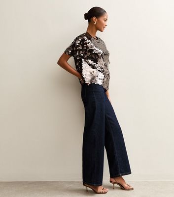 Dark Brown Sequinned Short Sleeve Top 4 Dark Brown Sequinned Short Sleeve Top