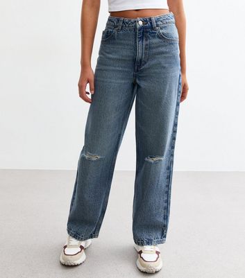 Girls Blue Ripped Wide Leg Jeans