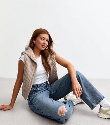 Girls Blue Ripped Wide Leg Jeans 3 Girls Blue Ripped Wide Leg Jeans