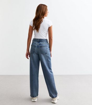 Girls Blue Ripped Wide Leg Jeans 6 Girls Blue Ripped Wide Leg Jeans