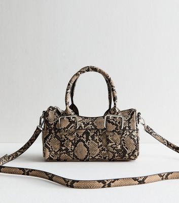 Snake Print Faux Leather Bowling Bag