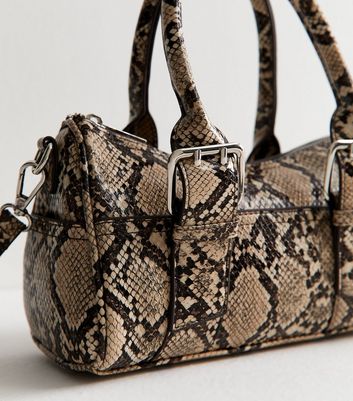 Snake Print Faux Leather Bowling Bag