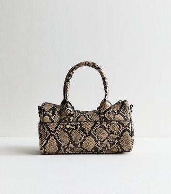 Snake Print Faux Leather Bowling Bag 3 Snake Print Faux Leather Bowling Bag