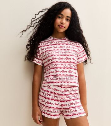 Girls Red Bows Alpine Club Short Sleeve Top and Shorts Pyjama Set