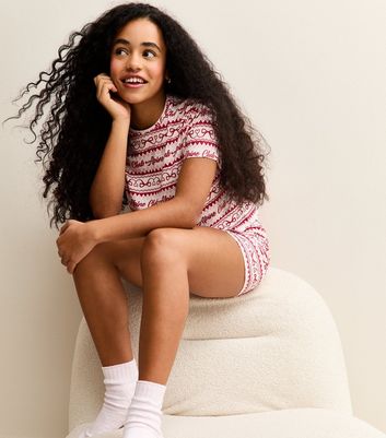 Girls Red Bows Alpine Club Short Sleeve Top and Shorts Pyjama Set 3 Girls Red Bows Alpine Club Short Sleeve Top and Shorts Pyjama Set